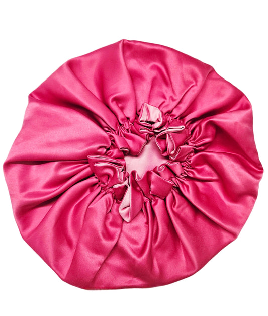 Bonnet - Hot Pink/Baby Pink Satin Hair Bonnet