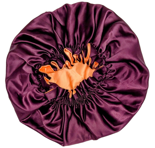 Bonnet - Plum/Peach Satin Hair Bonnet