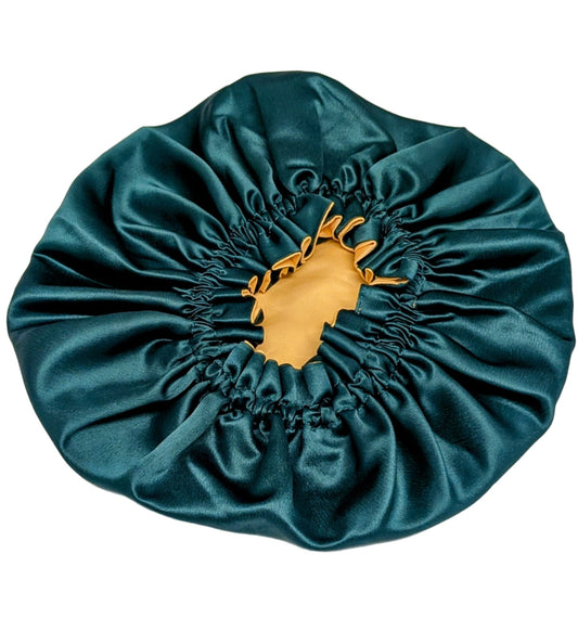 Bonnet - Emerald/Gold Satin Hair Bonnet