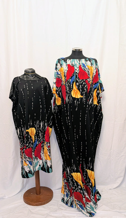 Bubu - Black with Colourful Lilies (Kids)